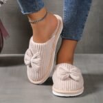 Women'S Slip-On Winter Slippers - Cozy Fleece-Lined Eva Sole, Soft All-Season Indoor House Shoes For Home & Couples, Casual Slip-On Design With Bow Detail, Slipon Shoes - Image 6