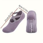 1 Pair Women'S Non-Slip Yoga Socks With Cross Strap & Extra Grips - Breathable Polyester Sports Socks For Yoga, Ballet, Barre, Pilates | Available In Multiple Colors (Green, Pink, Purple, Black, Gray, Blue) - Image 13