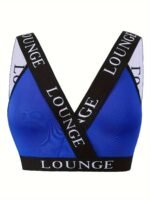 Plus Size Sexy Bra, Women'S Plus Contrast Letter Tape Non Padded High Stretch Bralette