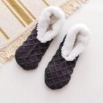 One Pair Women'S Warm Solid Color Floor Socks Non Slip Plush Knitted Coral Fleece Socks No Show Socks - Image 10