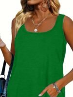 Plus Size Basic Tank Top, Women'S Plus Solid Square Neck High Stretch Summer Tank Top - Image 5