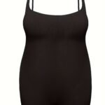 Plus Size Simple Shapewear Bodysuit, Women'S Plus Solid Tummy Control Butt Lifter Thigh Slimmer Full Body Shaper