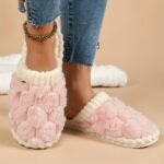 Cozy & Chic Women'S Winter Plush Slippers - Soft, Warm Indoor Comfort With Non-Slip Pvc Sole, Cream Cuff Detail, Hand Washable - Perfect For Home Relaxation - Image 6