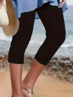 Plus Size Women'S High-Waisted Stretchy Athletic Leggings - Summer Yoga Running Casual Pants, Semi-Sheer Solid Color, Machine Washable, Beach Activewear, Comfortable Fit - Image 7