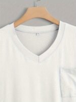 Women'S Casual Lounge Top, Plus Size Solid Short Sleeve V Neck Pocket Patched Basic Sleep T-Shirt - Image 4
