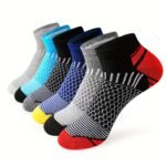 Acefine 6 Pairs Of Men'S Athletic Socks With Stripes And Honeycomb Patterns For Running, Hiking, Cycling, And Walking