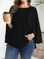 Women'S Plus Size Elegant Crew Neck Shirt, Solid Color Polyester 100%, Non-Stretch Woven Fabric, Versatile Blouse For Spring/Summer/Fall - Image 2