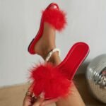 Women'S Fluffy Feather Slides, Solid Color Open Toe Single Band Flats, Casual Daily Slide Sandals - Image 10