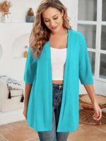 Elegant Plus Size Women'S Cardigan - Chic Solid Color, Half Sleeve, Open Front With High Stretch Fabric, Perfect For Fall/Winter - Machine Washable, Plus Size Cardigan - Image 7