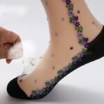 5 Pairs Of Glass Jacquard Crystal Ice Slick Fiber Fabric Women'S Thin Socks - Image 2