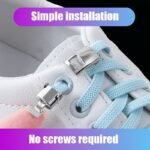 No-Tool Adjustable Shoe Lace Ties - Easy Installation, No Screws Needed, Lightweight & Breathable For Adults Sneakers, White & Light Blue Design, Secure Fit Footwear, Sleek Shoe Design, Durable Shoe Laces