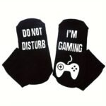 A Pair Of Cotton Mid Length Socks. I'M Playing A Game, Please Don'T Disturb The Novelty Game. Socks With Letters On The Soles And Glue On The Feet Are Non Slip Socks, Theme Socks, A Pair Of Christmas Face Socks, Compression Socks, Comfy Bed Socks, Character Socks - Image 5