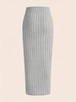 Solid Color Ribbed Bodycon Skirt, Casual High Waist Slim Below Knee Skirt, Women'S Clothing - Image 3