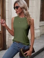 Eyelet Crew Neck Tank Top, Casual Sleeveless Tank Top For Summer, Women'S Clothing - Image 6
