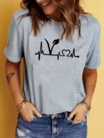 Plant Print Short Sleeve T-Shirt, Crew Neck Casual Top For Summer & Spring, Women'S Clothing - Image 5