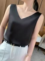 Velvet Boat Women?S Sleeveless V-Neck Tank Top - Soft Satin Finish, Loose Fit For Summer Layering, Lightweight & Breathable Polyester Blend, Elegant Solid Color Design, Breathable Clothing | Sleeveless Fashion | Satin Finish Top - Image 2