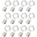 12Pcs Led Copper Wire Fairy String Lights - 2-Meter Long Battery-Powered Mini Firefly Lights With Warm Yellow Glow, Perfect For Bedroom, Home, Garden, Weddings, Christmas & Party Decor, Indoor/Outdoor Use, Fairy Lights For Bedroom, Festive Lighting, Rustic Charm Decor, Button Control Operation - Image 5