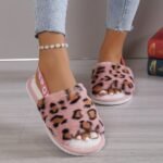 Cozy Leopard Print Women'S Plush Slippers - Warm, Breathable Fabric Indoor Shoes With Eva Sole, Pink Trim - Perfect For Home, Dorm | All-Season Comfort, Ladies Slippers - Image 2
