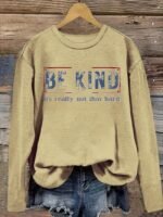 Be Kind Print T-Shirt, Casual Crew Neck Long Sleeve Top For Spring & Fall, Women'S Clothing