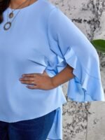 Plus Size Ruffle Sleeve Blouse, Casual Crew Neck Asymmetrical Hem Blouse For Spring, Women'S Plus Size?Clothing - Image 5