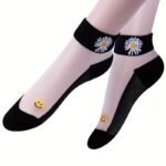 5 Pairs Floral Print Short Socks, Breathable & Lightweight Transparent Socks, Women'S Stockings & Hosiery - Image 6