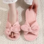 Honey Girl Striped Corduroy Fuzzy Slippers For Women, All-Season Slip-On Indoor/Outdoor Non-Slip Thick Sole Fluffy House Shoes, Hand Washable Fabric Upper/Inner With Eva Sole - Image 5