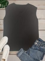 Lotus Print V Neck Tank Top, Cap Sleeve Casual Top For Summer & Spring, Women'S Clothing - Image 8