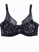Plus Size Sexy Lace Mesh Underwire Bra For Women - Breathable, Non-Padded With Floral Print Detail, Thin Bottom, Steel Ring