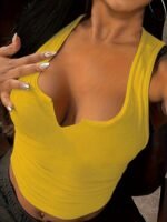 Women'S Fashionable Small V-Neck Tank Top - Light Blue, Ribbed, Notched Collar, Solid Color, Perfect For Spring/Summer/Fall, Casual Attire, Casual Wear|Vneck Top|Ribbed Texture - Image 8