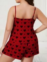 Women'S Cute Heart And Polka Dot Pajama Set - Red Camisole Top & Elastic Waist Shorts, Soft Polyester Blend, Machine Washable Sleepwear, Comfortable Loungewear|Heart Pattern Design|Smooth Fabric Finish - Image 7