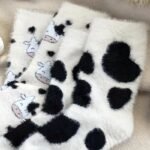 Women'S Cow Print Mid-Calf Socks - Soft Striped Ankle Socks With Black & White Cow Design, Casual & Stylish For Casual Attire, Cute Socks - Image 6