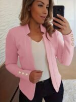 Solid Open Front Blazer, Casual Long Sleeve Button Blazer For Office & Work, Women'S Clothing - Image 8