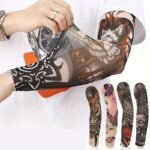 Unisex Sun Protection Tattoo Sleeves In Random Combinations, Featuring Old School Floral Designs, Tattoo Ice Sleeves For Outdoor Cycling, Sun Protection Sleeves For Driving, With Unique Patterns In Each Set.