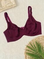 Plus Size Bow Front Solid No Padded Bra, Women'S Plus Full Coverage Slight Stretch Elegant Bralette - Image 2