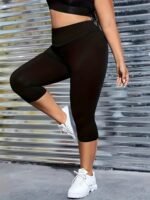 Plus Size Solid Skinny Capri Leggings, Casual Every Day Stretchy Leggings, Women'S Plus Size Clothing - Image 5