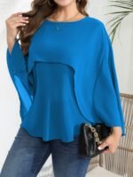 Women'S Plus Size Elegant Crew Neck Shirt, Solid Color Polyester 100%, Non-Stretch Woven Fabric, Versatile Blouse For Spring/Summer/Fall - Image 7