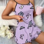 Summer Women'S Butterfly Print Camisole Shorts Casual Pajama Set
