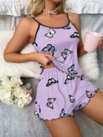 Summer Women'S Butterfly Print Camisole Shorts Casual Pajama Set