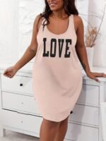 Women'S Plus Size Light Blue "Love" Print Tank Sleep Dress - Casual, Comfortable Polyester Blend Nightgown With Shoulder Cut-Outs For Summer, Romantic Summer Dress | Sleeveless Sleepwear | Polyester Blend Fabric - Image 8