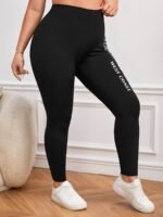 Plus Size, Women'S California West Coast Letter Print Leggings - Tight-Fit Casual Pants, Black With White Lettering, Spring/Fall Machine Washable, Leggings, Casual Attire, Snug Fitting, Lounge Pants, Trendy Pants, Durable Fabric, Enthusiasts - Image 5