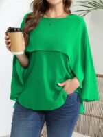 Women'S Plus Size Elegant Crew Neck Shirt, Solid Color Polyester 100%, Non-Stretch Woven Fabric, Versatile Blouse For Spring/Summer/Fall - Image 6