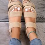 Women'S Solid Color Platform Sandals, Slip On Ankle Strap Casual Slingback Shoes, Vacation Summer Wedge Beach Shoes