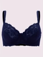 Elegant Plus Size Lace Bralette With Bow Detail, Polyamide Blend, Medium Stretch, Solid Color, Knit Fabric, Underwire Support, No Padding - Image 3