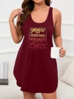 Plus Size Casual Lounge Dress, Women'S Plus Ombre Letter Print Racer Back Round Hem Tank Sleep Dress - Image 5