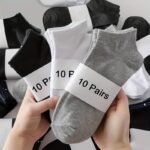 10 Pairs Of Men'S Summer Solid Color Invisible Boat Socks, Odor-Resistant, Moisture-Wicking, Available In Black, White, And Gray, Thin Sports Socks, Sweat-Resistant
