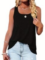 Plus Size - Women'S Plus Size Sleeveless Tank Top - Vibrant Blue, High-Stretch Casual Solid Color Vest With Ruffled Hem, Perfect For Summer Outfits, Summer Tank Tops - Image 8