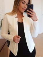 Women'S Casual Chic Blazer - Vibrant Pink Long Sleeve Open Front Jacket, Loose Fit Notch Lapel Style, Buttonless With Chest Pocket, Perfect For Casual Attire, Versatile Fashion | Open Front Jacket | Stylish Blazer - Image 8