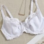 Women'S Elegant Bra, Plus Size Contrast Lace Non Padded Ultra-Thin Mini Bow Underwire Bra