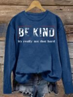 Be Kind Print T-Shirt, Casual Crew Neck Long Sleeve Top For Spring & Fall, Women'S Clothing - Image 7