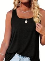Plus Size Basic Tank Top, Women'S Plus Solid Square Neck High Stretch Summer Tank Top - Image 4